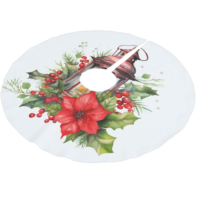 Röd jul Lantern Poinsettia och Gräs Julgransmatta Borstad Polyester (Vinklad)