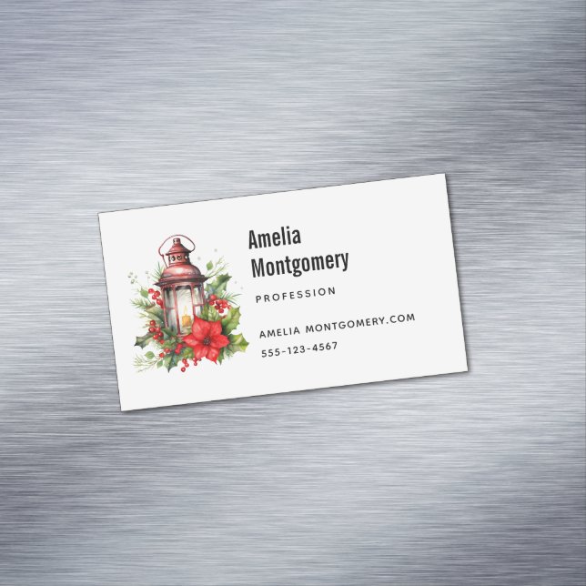 Röd jul Lantern Poinsettia och Gräs Magnetiska Visitkort (In Situ)