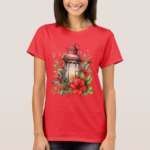 Röd jul Lantern Poinsettia och Gräs T Shirt