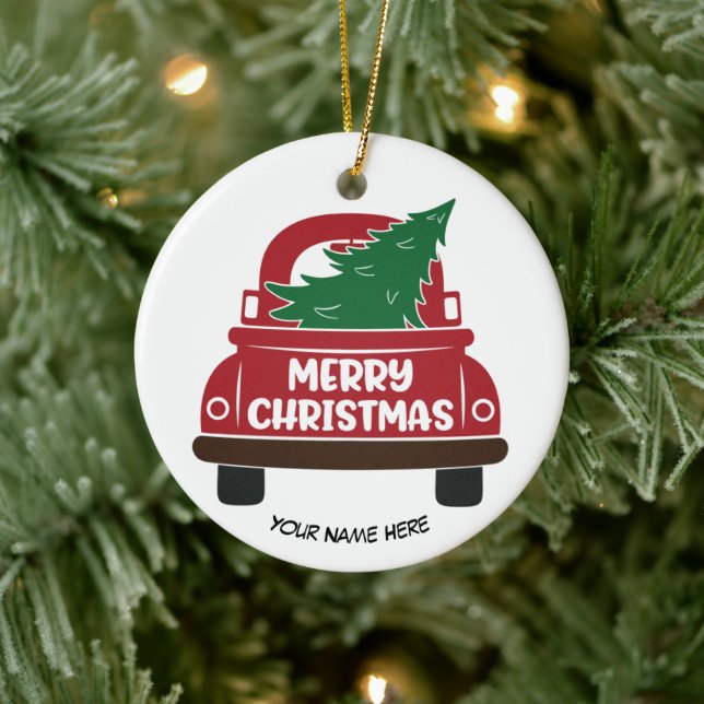 Röd jul-Lastbil, anpassningsbara keramiska prydnad Julgransprydnad Keramik (Träd)