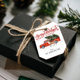 Röd jul-lastbil & renar | Holiday-etiketter Gåvor Etiketter