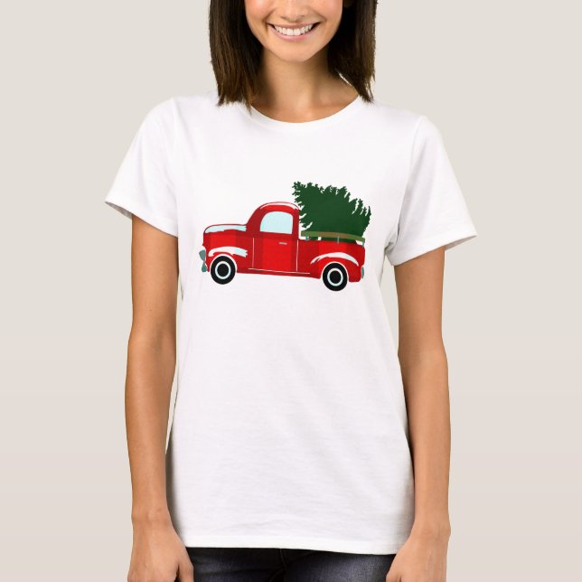 Röd jul-lastbil Rustik julhelg T Shirt (Framsida)