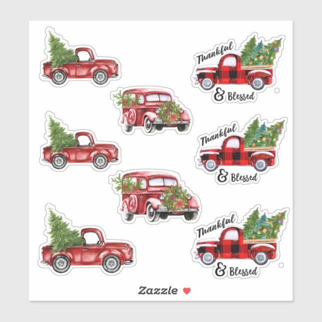 Röd jul Lastbil Stickers Klistermärken (Ark)