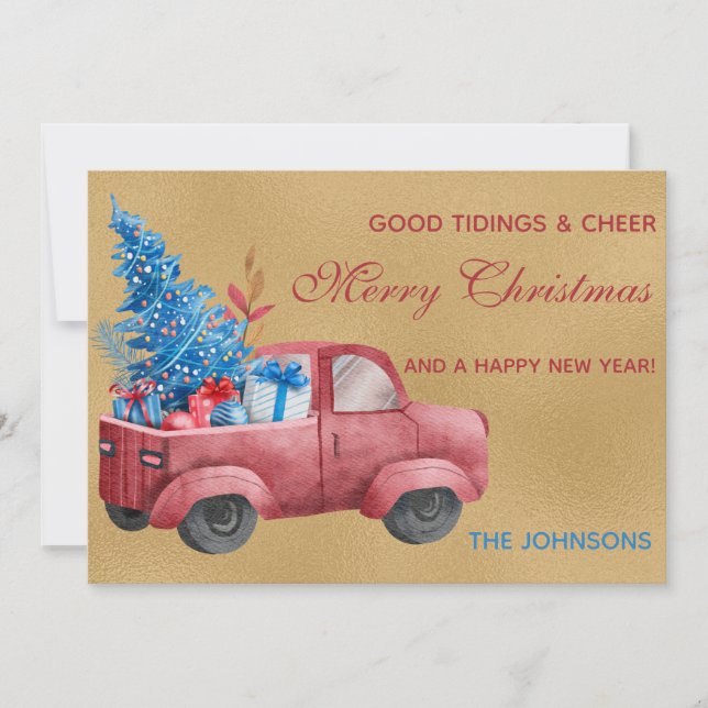 Röd jul Lastbil Watercolor Illustration Photo (Framsida)