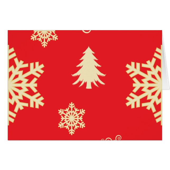 Röd jul med Cream Snöflingor Hälsningskort (Framsidan Horizontal)