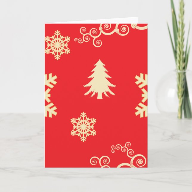 Röd jul med Cream Snöflingor Helgkort (Framsida)