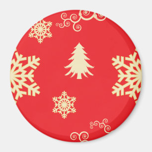 Röd jul med Cream Snöflingor Magnet
