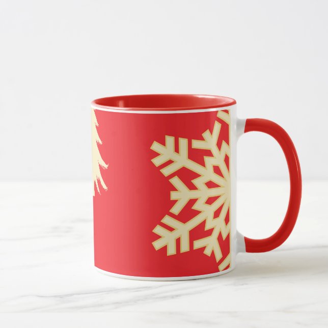 Röd jul med Cream Snöflingor Mugg (Höger)
