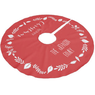 Röd jul med vit Löv Decor Julgransmatta Borstad Polyester