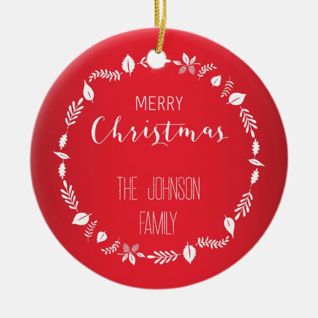 Röd jul med vit Löv Decor Julgransprydnad Keramik (Framsidan)