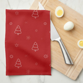 Röd jul Mönster.Festive Träd och Snöflingor Kökshandduk