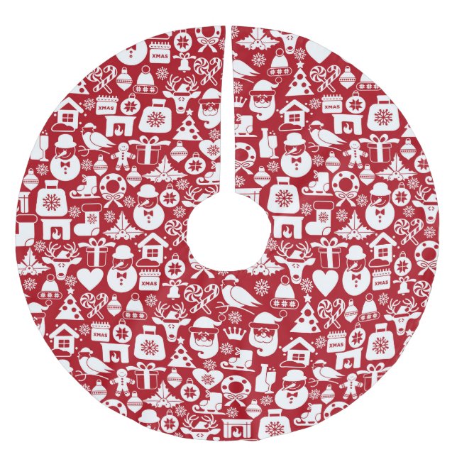 Röd jul Mönster Julgransmatta Borstad Polyester (Framsidan)