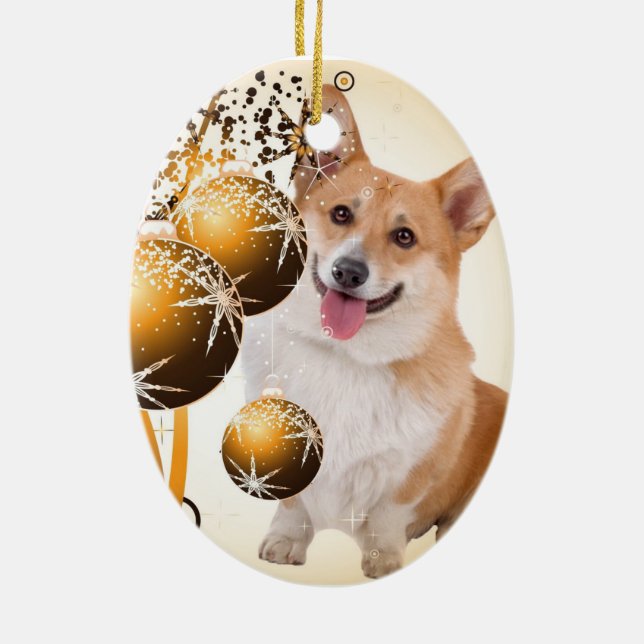 Röd jul och vitCorgi Julgransprydnad Keramik (Baksidan)