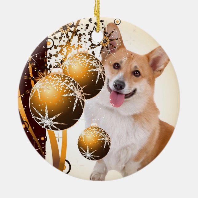 Röd jul och vitCorgi Julgransprydnad Keramik (Baksidan)