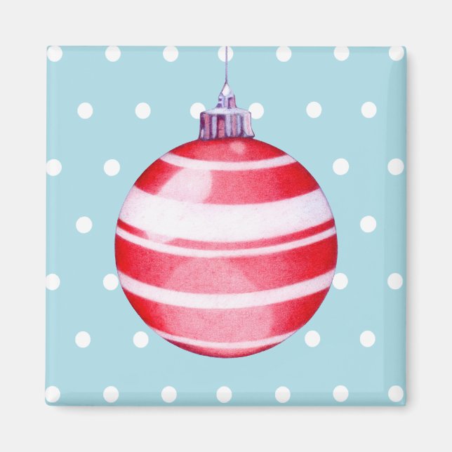 Röd jul Ornament Blue Magnet (Framsidan)