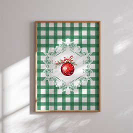 Röd jul Ornament Grönt Gingham Helgdag Poster