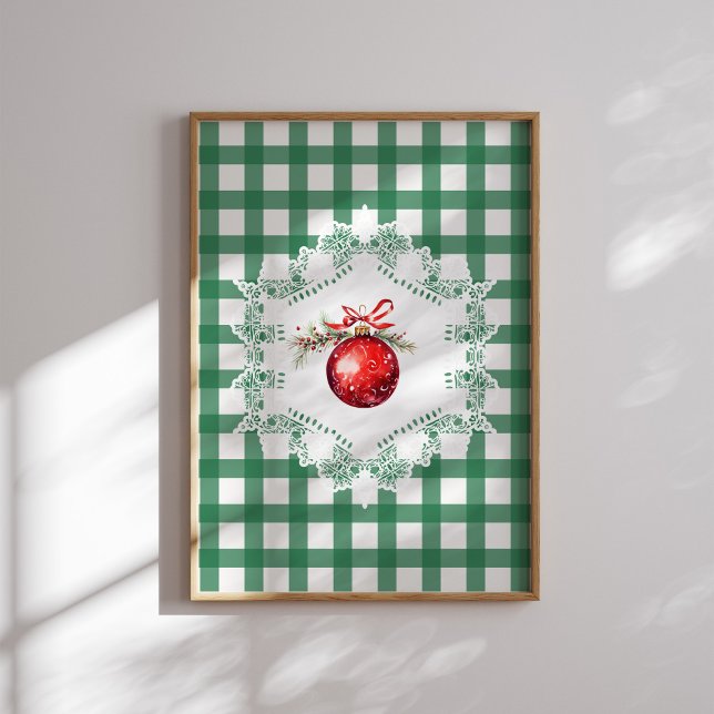 Röd jul Ornament Grönt Gingham Helgdag Poster (Skapare uppladdad)