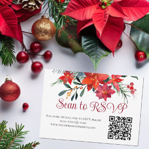 Röd jul Poinsettia Elegant Blommigt QR-kod OSA Kort
