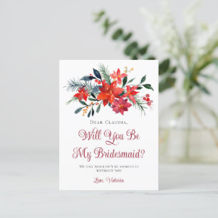 Röd jul Poinsettia kommer du bli min bridesmaid Vykort