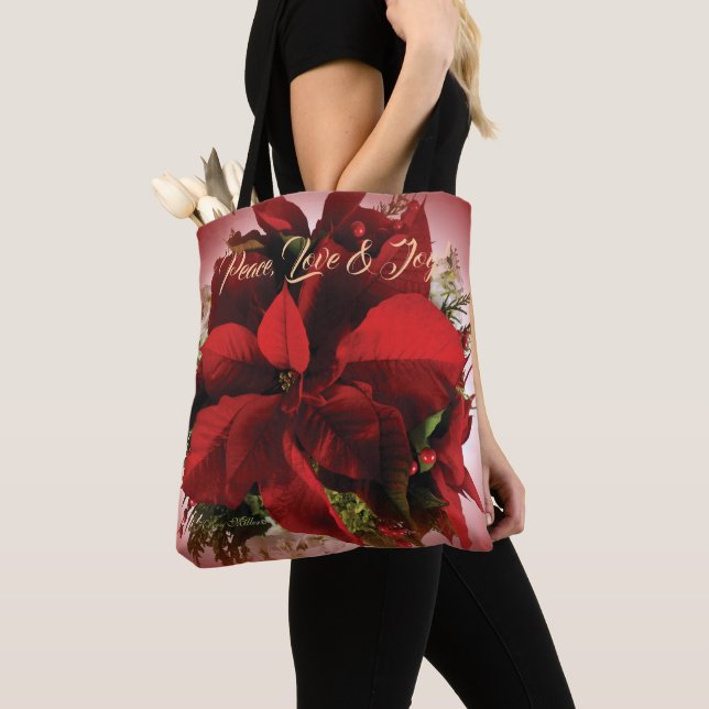 Röd jul Poinsettia Tote Bag Tygkasse (Närbild)