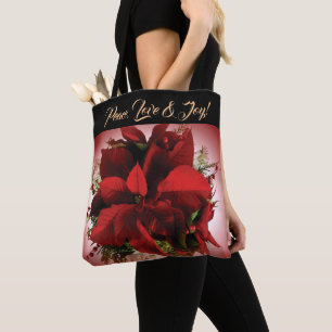 Röd jul Poinsettia Tote Bag Tygkasse