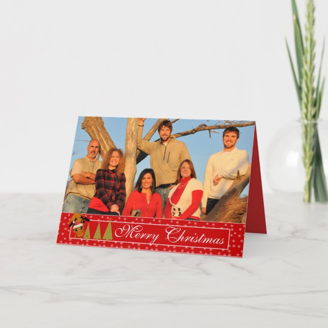 Röd jul rolig ren julkort helgkort (Framsida)