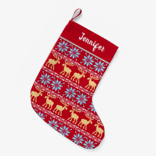 Röd jul Snöflingor Elk Nordic Mönster Liten Julstrumpa