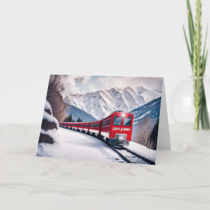Röd jul Tåg i bergsdalen Helgkort