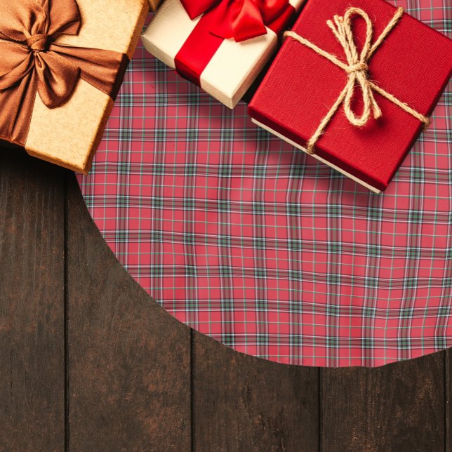 Röd jul Tartan Play Mönster Julgransmatta Borstad Polyester (Skapare uppladdad)