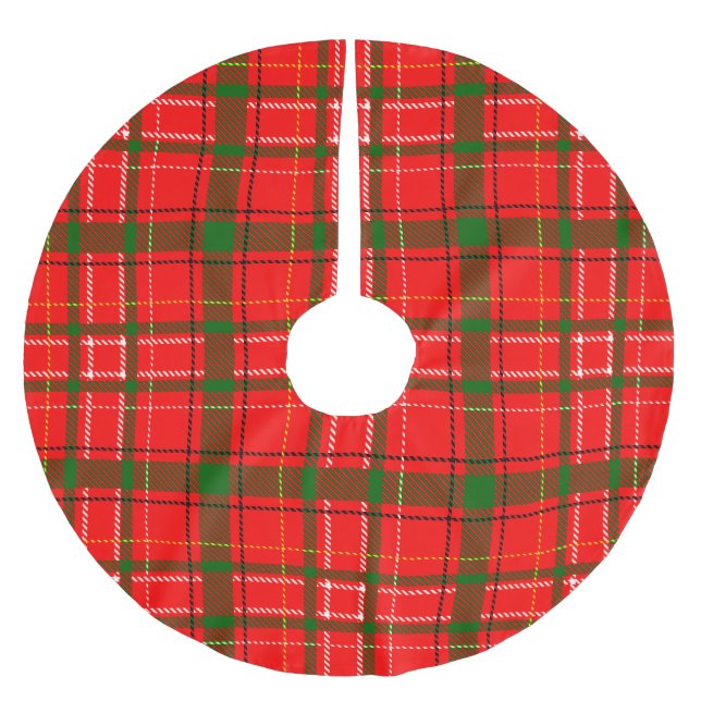 Röd jul tartan rutig mönsterdesign  julgransmatta borstad polyester (Framsidan)