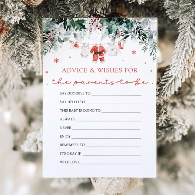 Röd jul Tomte Bebis Duschtips och Önskningar  Inbjudningar (Watercolor Red Christmas Santa Baby Shower Advice and Wishes)
