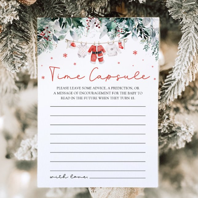 Röd jul tomte bebishower tidskapsel spel inbjudningar (Watercolor Red Christmas Santa Baby Shower Time Capsule Game)