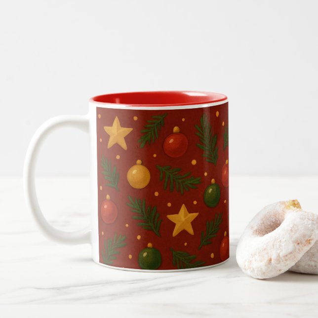 Röd jul, två tongarnskaffe Mugg - klassiskt gift (Med munk)