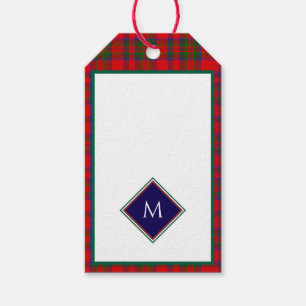 Röd jul ulltextur Plaid med monogram Presentetikett