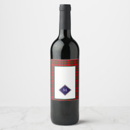 Röd jul ulltextur Plaid med monogram Vinflaska Etikett