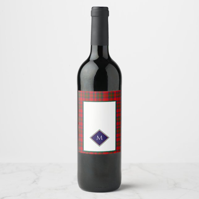 Röd jul ulltextur Plaid med monogram Vinflaska Etikett (Framsida)