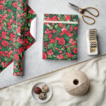 Röd jul, vattenfärg, mönster Grönt Presentpapper<br><div class="desc">Julblommor med röd och grönt helgdag,  som upprepar mönster grönt</div>