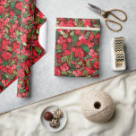 Röd jul, vattenfärg, mönster Mörk Presentpapper<br><div class="desc">Röd och grönt vattenfärg Julblommor helgdag som upprepar röd mörk från mönster</div>