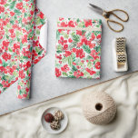 Röd jul, vattenfärg mönster presentpapper<br><div class="desc">Julblommor med röd och grönt helgdag,  som upprepar mönster</div>