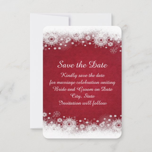 Röd jul White Snöflingor Spara datum Datumet (Framsida)