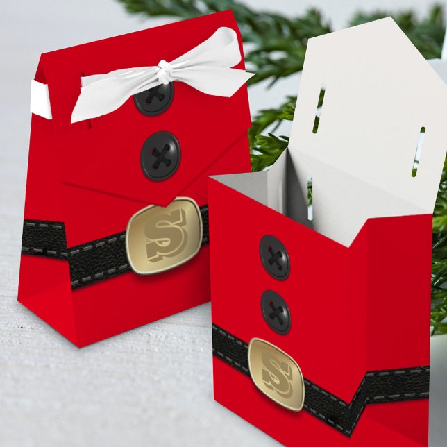 Röd julafton Elf Kostym Santa Party-favoritruta Presentaskar (Fun and festive favor box with space for your initial)
