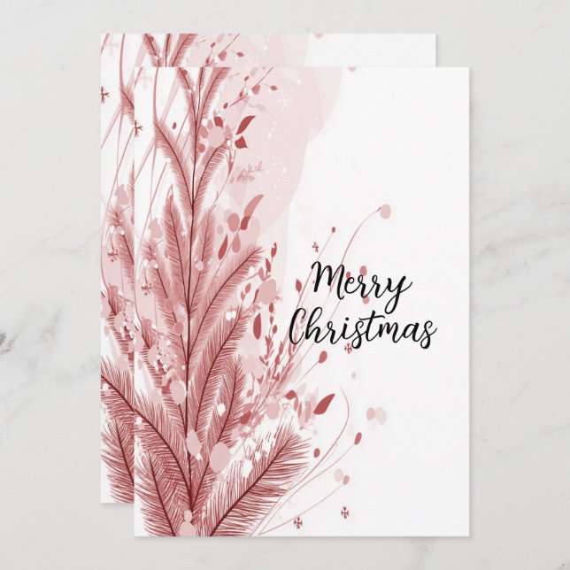 Röd julafton Gräs Träd Snö Dekoration Vacker Julkort (Fram/baksida)