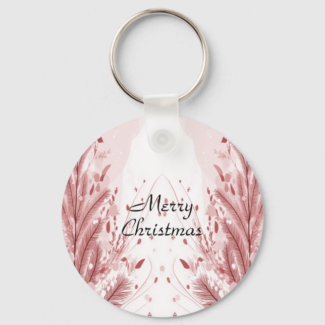Röd julafton Gräs Träd Snö Dekoration Vacker Nyckelring (Framsida)