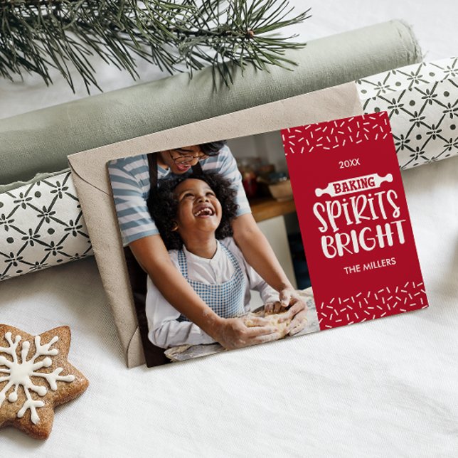 Röd | Julbägare Sprider Bright Photo Julkort (BAKING SPIRIT BRIGHT PHOTO CARD CONFETTI SEND DIGITAL GREETING CARDS, MAKE BUISCUITS CHRISTMAS )