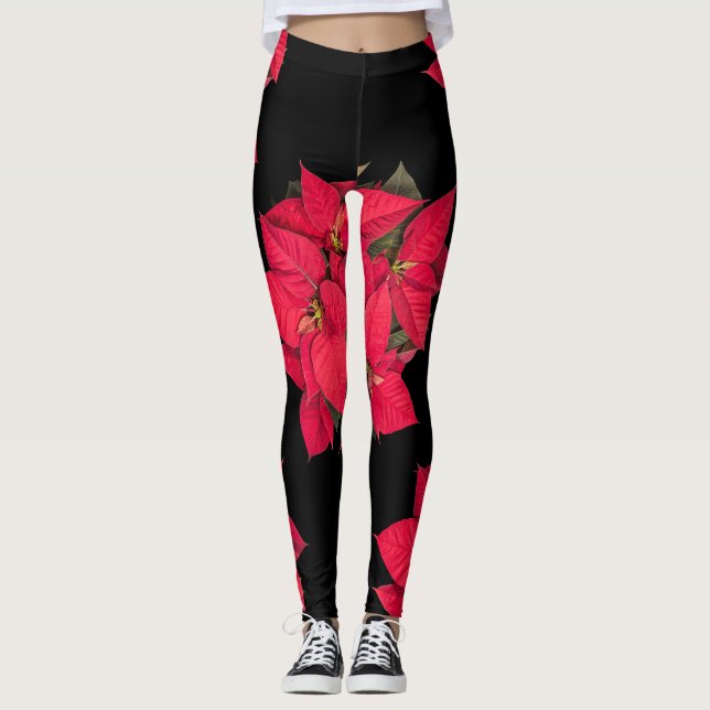 Röd julblomma leggings (Framsida)