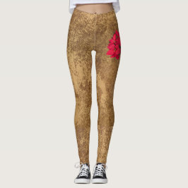 Röd julblomma på abstrakt guld papper leggings