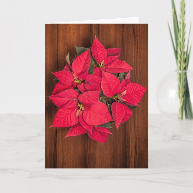 Röd julblomma på brun helgkort (Framsida)