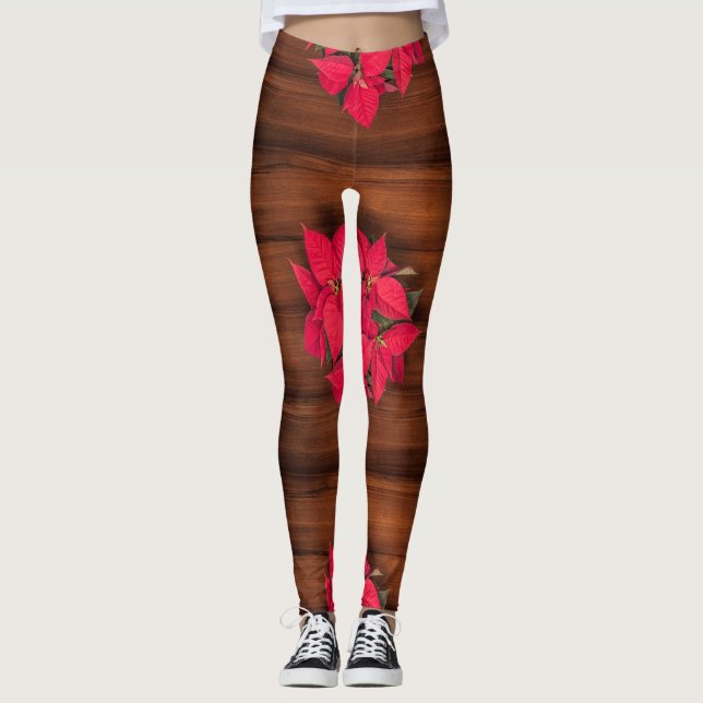 Röd julblomma på brunt leggings (Framsida)