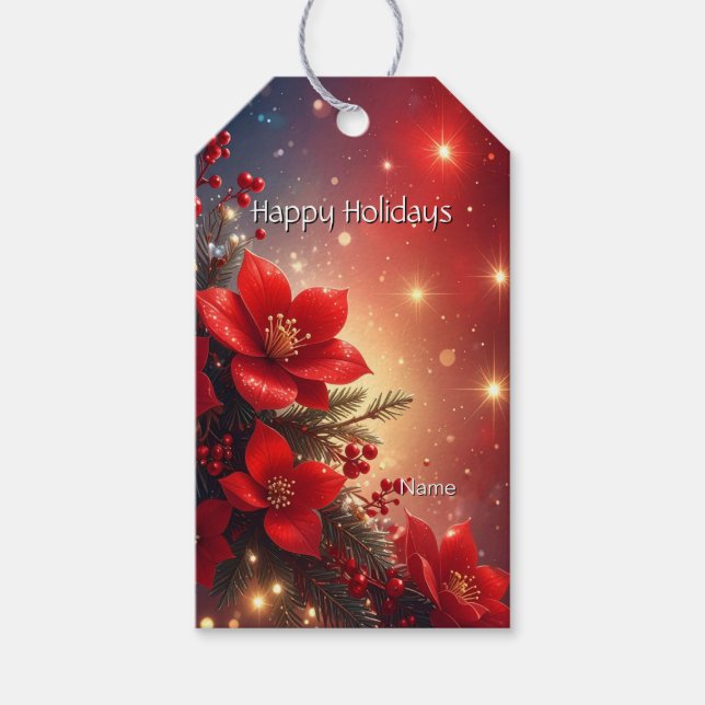 Röd julblomma presentkort presentetikett (Framsidan)