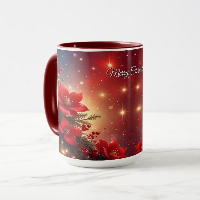 Röd julblomma semestermugg mugg (Framsida vänster)